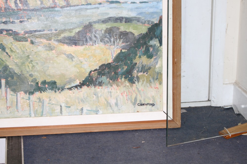 Crawford, oil on board, Coastal landscape, signed, 65 x 105cm